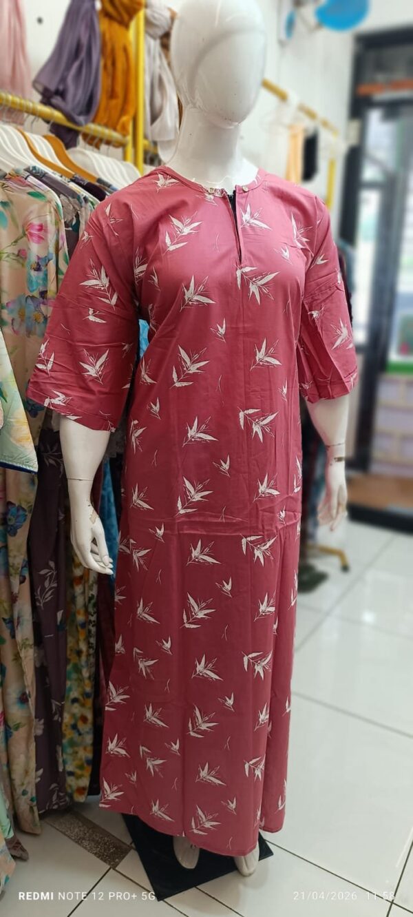 Elegant Leaf Print Cotton Nighty