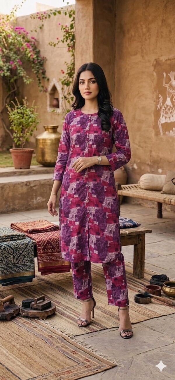 Elegant Magenta Printed Kurta & Pant Set for Women