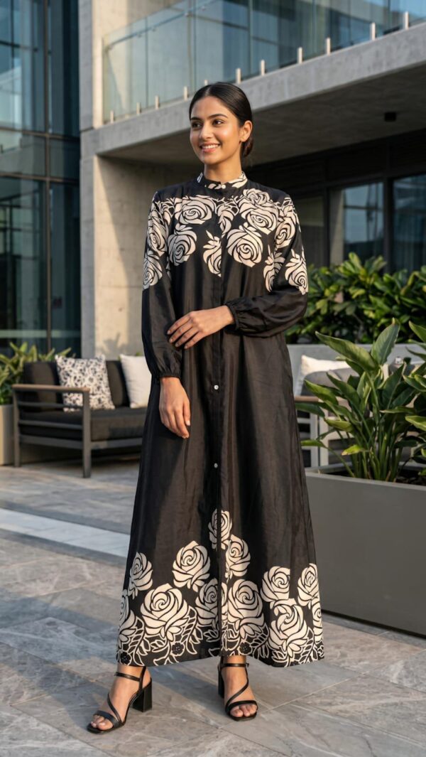 BLOOM ELEGANCE FLORAL ABAYA GOWN