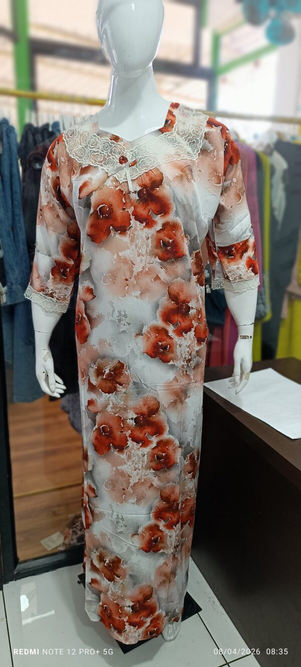 { Dubai maazi } Premium Floral Lounge Wear Maxi Dress with Elegant Lace Neckline