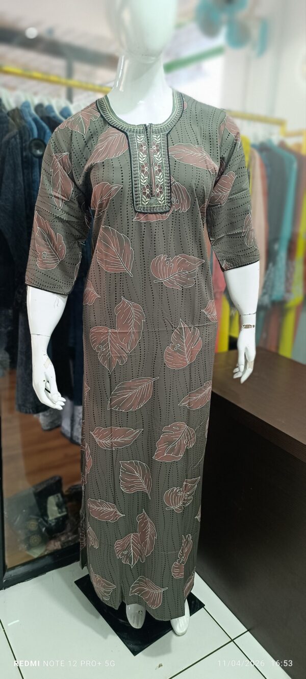 Casual Comfort Olive Leaf Print Nighty for Daily Wear