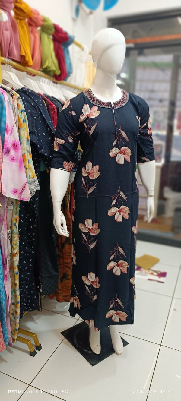 Soft Rayon Blue Nighty with Elegant Floral Detailing