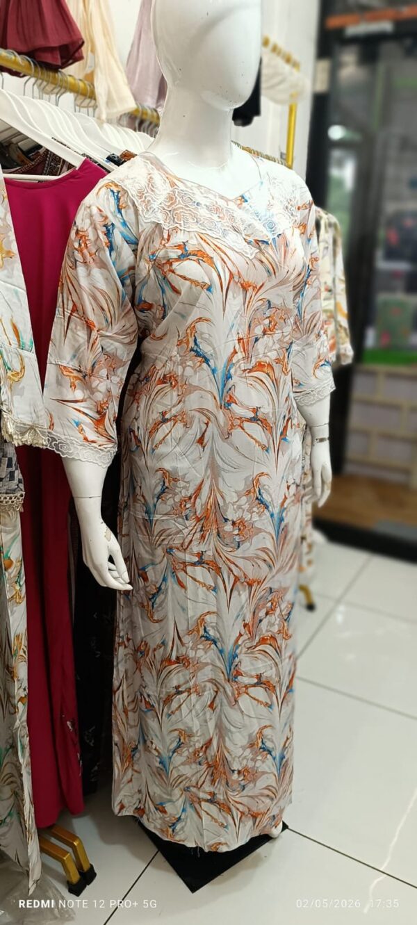 Luxury Lace Neck Printed Nighty-003