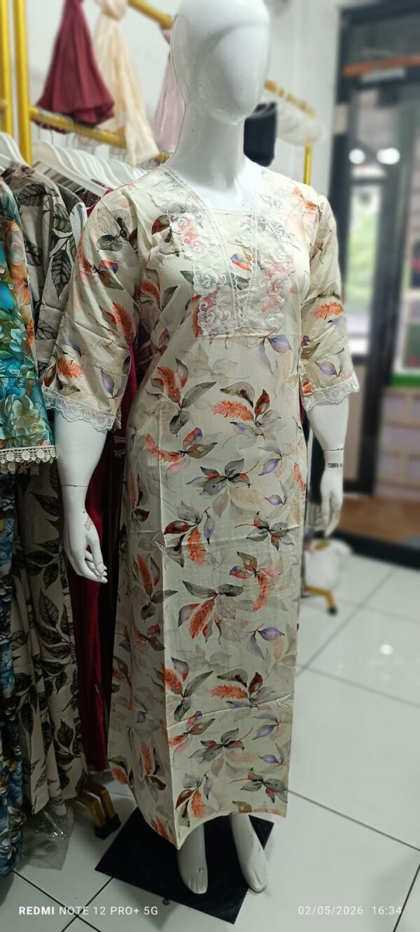 Biege Leaf - Print Nighty- 013