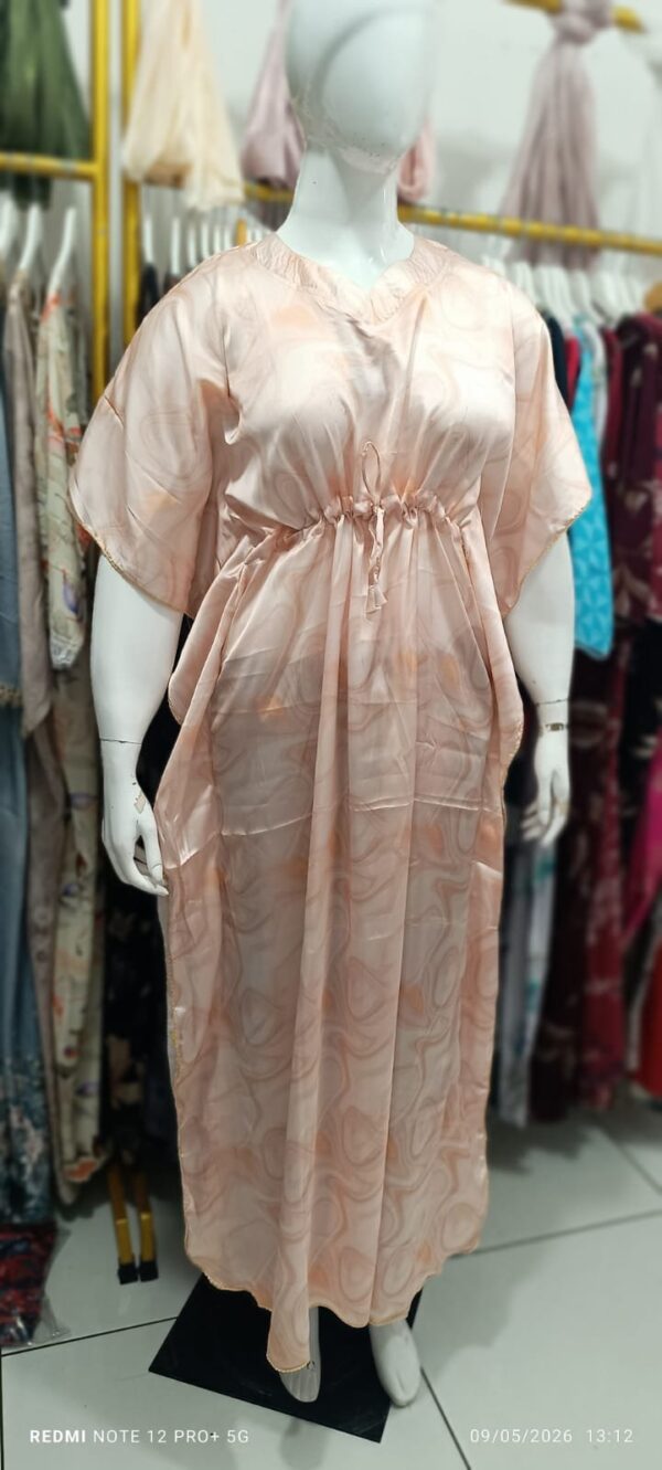 Peach Swirl Print Satin kafthan nighty-127
