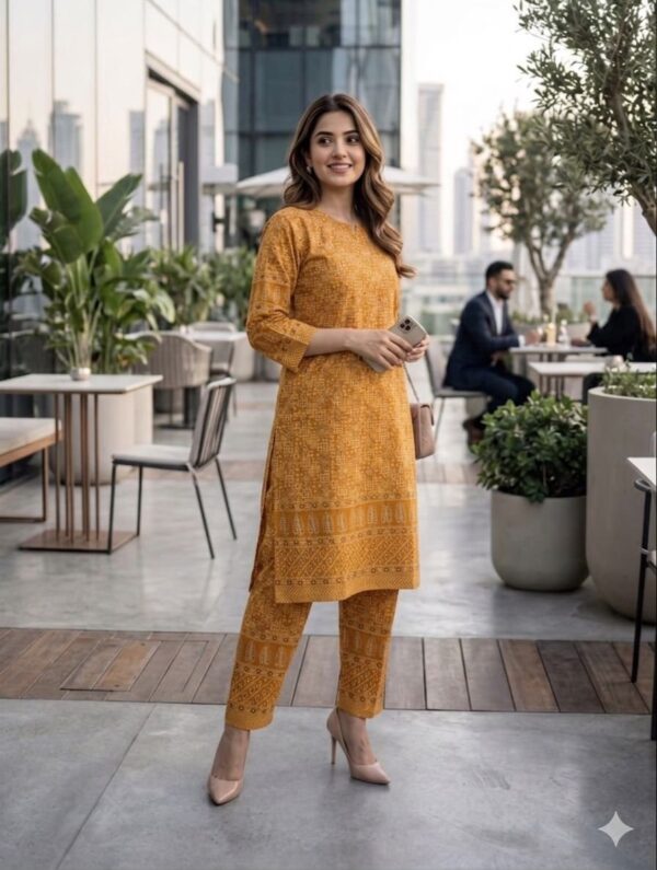 Mustard Ethnic Printed Co-Ord Set for Women-180