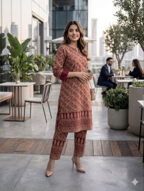 maroon ajrakh print cord set - 181