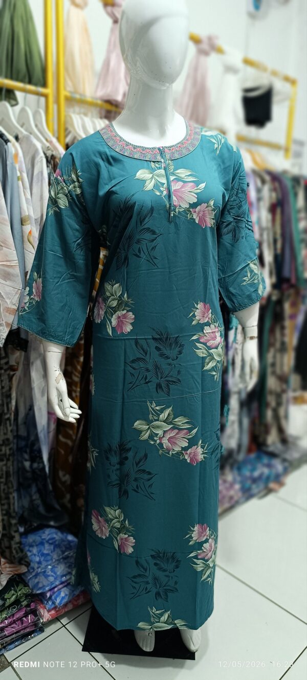 Teal Bloom Floral Printed Nighty -150