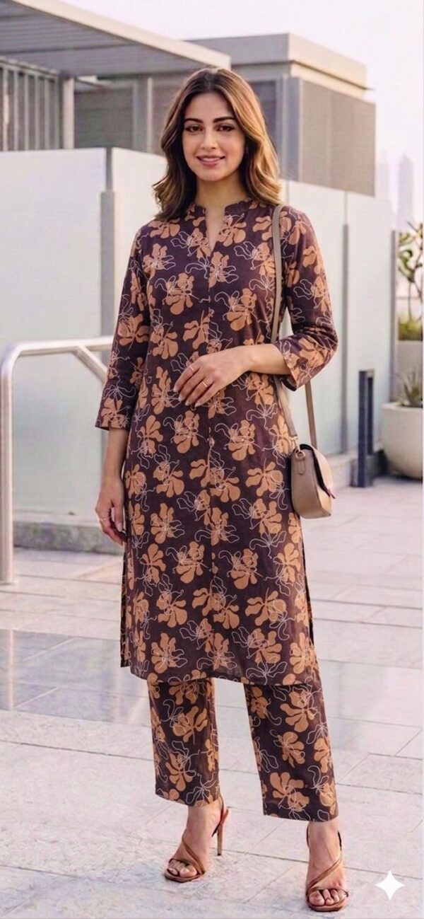 Elegant Brown Floral Printed Kurta & Pant Co-Ord Set for Women-149
