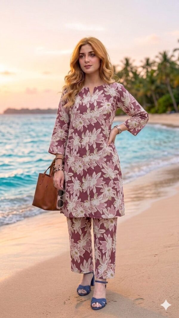 Mauve Floral printed cordset -159